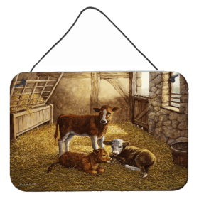 Wall or Door Hanging Prints (Color: Cows Calves in the Barn, size: 8 x 12)