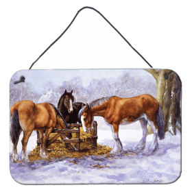 Wall or Door Hanging Prints (Color: Horses eating Hay in the Snow, size: 8 x 12)