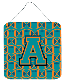 Letter Football Wall or Door Hanging Prints (Color: Aqua/Orange/Marine Blue, size: 6 x 6)