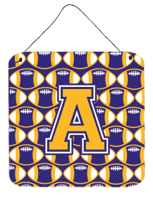 Letter Football Wall or Door Hanging Prints (Color: Purple/Gold, size: 6 x 6)