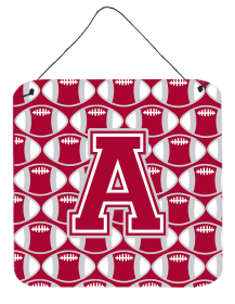 Letter Football Wall or Door Hanging Prints (Color: Crimson/Grey/White, size: 6 x 6)