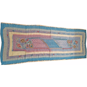 Three Layered Handspun Design Embroidered Table Runner and Stole (Color: Blue)