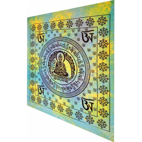 Buddhist Om Symbol Full Size Tapestry Wall Hanging with Seven Chakra Symbol Border (Color: Turquoise, size: 90 x 80)