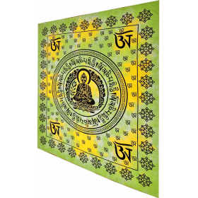Buddhist Om Symbol Full Size Tapestry Wall Hanging with Seven Chakra Symbol Border (Color: yellow, size: 90 x 80)