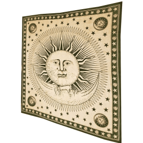 Divine Sun & Celestial Crescent Moon Tapestry with Self Design Artwork (Color: green, size: 90 x 80)