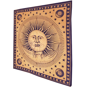 Divine Sun & Celestial Crescent Moon Tapestry with Self Design Artwork (Color: Blue, size: 90 x 80)