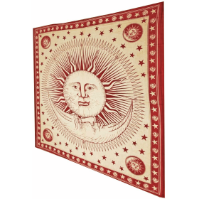 Divine Sun & Celestial Crescent Moon Tapestry with Self Design Artwork (Color: Maroon, size: 90 x 80)