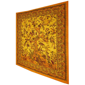 Tree of Life Birds Tapestry Colorful Indian Wall Decor (Color: yellow, size: 90 x 80)