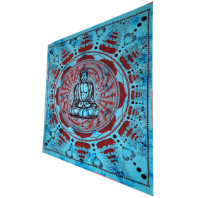 Buddha In Dharma Chakra Mudra On A Lotus Flower Full Size Tapestry Wall Art (Color: Turquoise, size: 90 x 80)