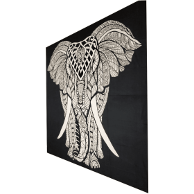 Indian Bohemian Elephant Tapestry Full Size Psychedelic Wall Hanging Decoration (Color: Black/White)