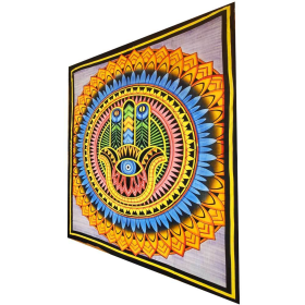 Hand of Fatima Wall Art Room Decoration Cotton Tapestry Full Size Bedspread (Color: Purple)