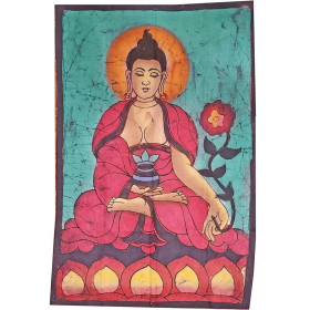 Buddha Calling the Earth to Witness Mudra Enlightenment Double Sided Banner (Color: green)