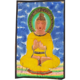 Buddha Teaching Double Lotus Position Meditation Hand Painted Wall Mural Banner (Color: yellow)