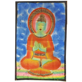 Buddha Teaching Double Lotus Position Meditation Hand Painted Wall Mural Banner (Color: Red)