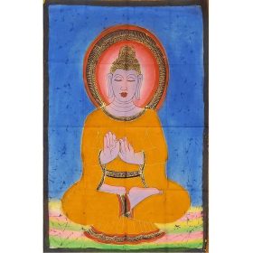 Buddha Teaching Double Lotus Position Meditation Hand Painted Wall Mural Banner (Color: orange)