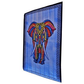 Indian Bohemian Elephant Brushstroke Art Tapestry Wall Hanging Decoration (Color: Blue)