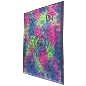 Buddhist Om Symbol Tapestry Wall Hanging with Seven Chakra Symbol Border (Color: Blue, size: 80 x 55)
