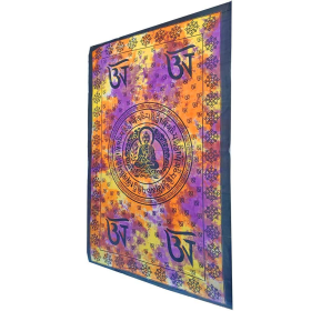 Buddhist Om Symbol Tapestry Wall Hanging with Seven Chakra Symbol Border (Color: Pink, size: 80 x 55)