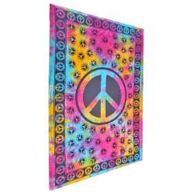 Tie Dye Peace Sign Tapestry Wall Hanging Coverlet (Color: Pink, size: Twin)
