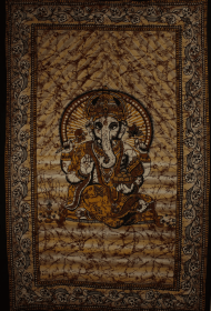 Ganesha Holding Lotus Flower In Batik Style Tie Dye Tapestry (Color: orange, size: 80 x 55)
