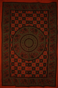 Bagru Elephant Mandala Tapestry (Color: Green/Orange, size: 80 x 55)