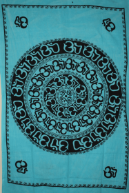 Om Shanti Mandala Art Handloom Style Tapestry (Color: Turquoise/Black, size: 80 x 55)