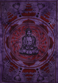 Buddha In Dharma Chakra Mudra On A Lotus Flower Tapestry (Color: Purple, size: 80 x 55)