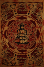 Buddha In Dharma Chakra Mudra On A Lotus Flower Tapestry (Color: orange, size: 80 x 55)
