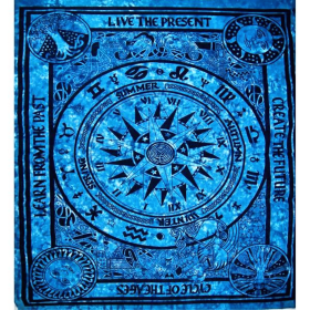 Turquoise Cycle Of The Ages Tapestry (Color: Blue, size: 90" x 80")
