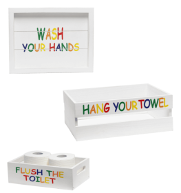 Elegant Designs Three Piece Decorative Wood Bathroom Set, Large, (1 Towel Holder, 1 Frame, 1 Toilet Paper Holder) (Color: White Wash/Multicolor, size: Frame)