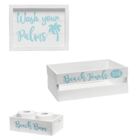 Elegant Designs Three Piece Decorative Wood Bathroom Set, Large, (1 Towel Holder, 1 Frame, 1 Toilet Paper Holder) (Color: White Wash/Teal, size: Frame)